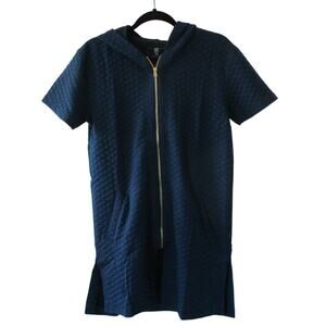 Henry & William Men's Blue Short Sleeve Quilted Hooded Full Zip Shirt NWT Size M